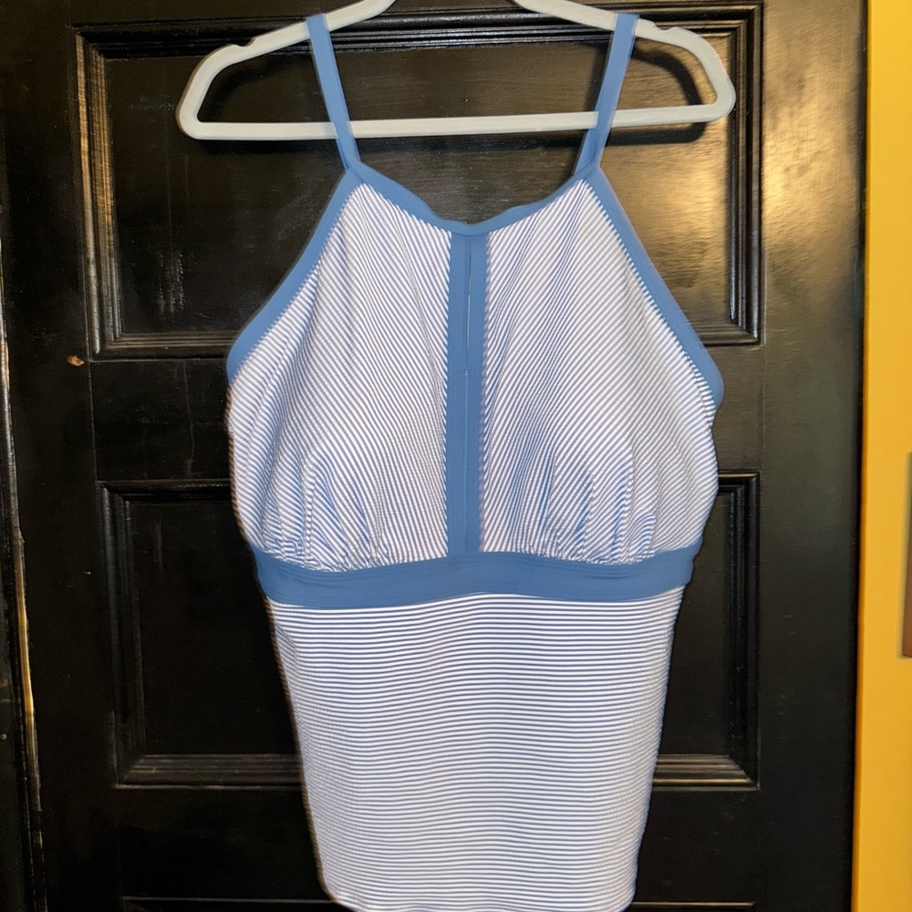Lands End Blue and White Striped Halter Tankini top